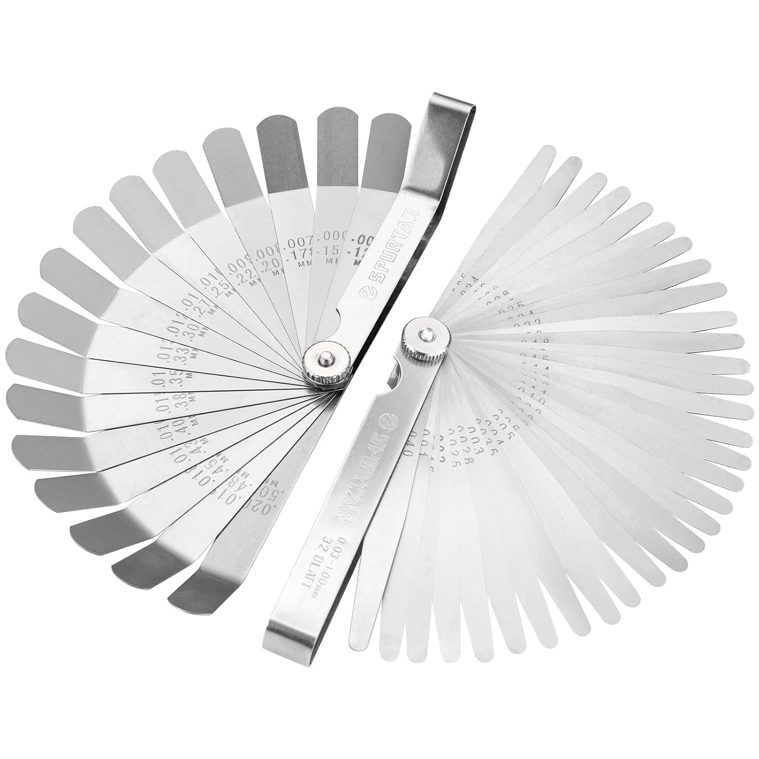 Spurtar Stainless Steel Feeler Gauge Set: 32 Tapered + 16 Offset Blades, Dual SAE/Metric for Valves, Spark Plugs, Pistons, Guitar Gaps