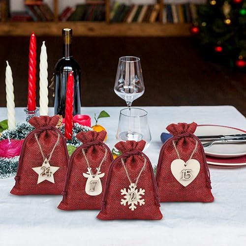Miniatura 7 de Naler Calendario de Adviento de Navidad 2023-24 piezas de bolsas de regalo con cordón de Navidad, bolsas de calendario de cuenta regresiva colgantes