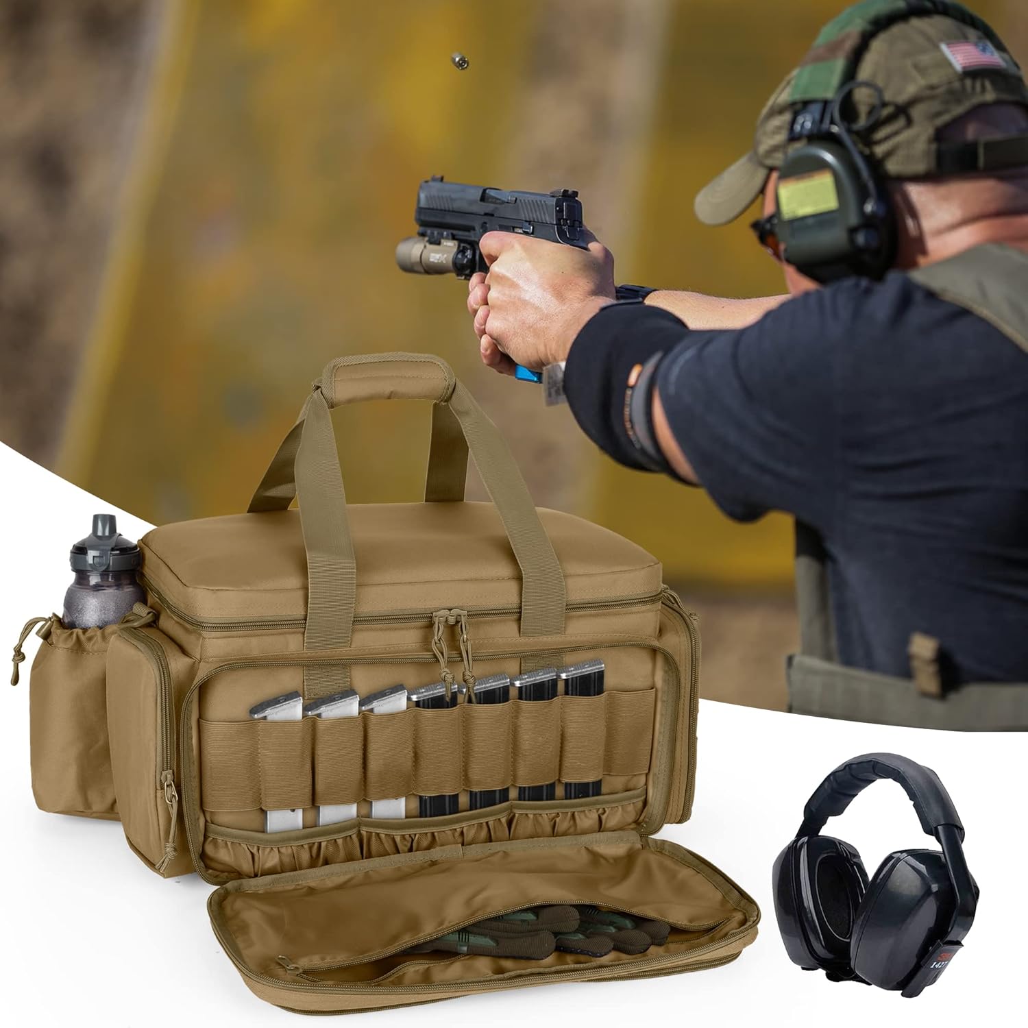 DSLEAF Tactical Pistol Range Bag for 5 Handguns, Shooting Gun Duffle Bag with 9X Magazine Slots for Hunting and Range Outdoor Activities - Image 7