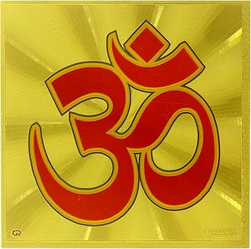 Yogic Mantra Aum Sign Wall Decor Poster Yantra 6x6 Inches 24K Gold Plated Foil Paper 180 GSM Energized Om Mantra Kavach Om Decor Embossed Printing Om Gifts Charm for Home Decor, Wall Decor, Wall Art