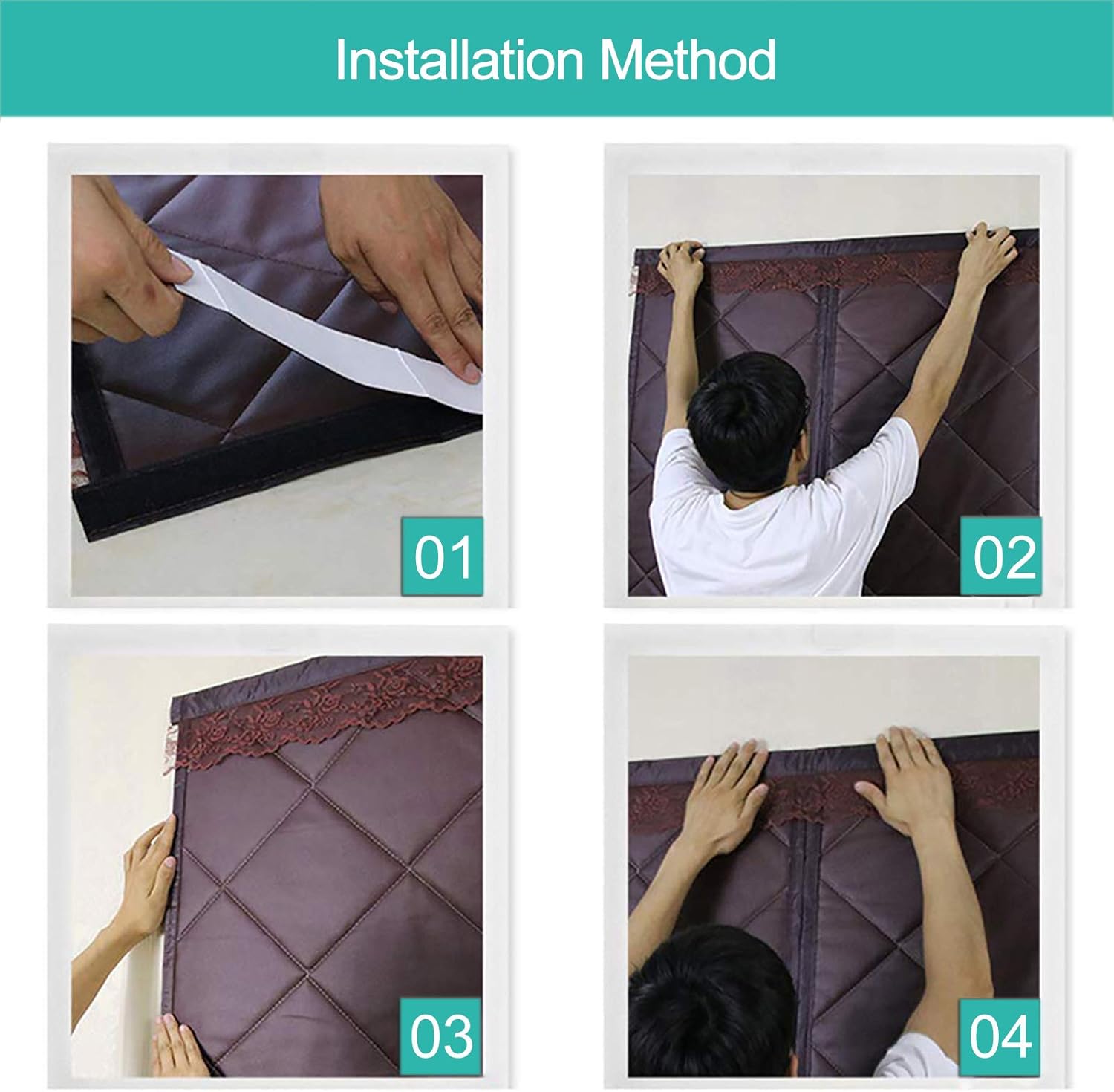 TYCIA Magnetic Thermal Insulated Curtain 35x87Inch, Full Frame Hook&Loop Thermal Curtains Automatic Close Magnetic Adsorption, for French Doors, Greenhouse. - Brown