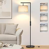 Vista 7 de Lámpara de pie para sala de estar con 3 temperaturas de color, lámpara de pie ajustable con pantalla de lino beige, lámparas altas para dormitorio