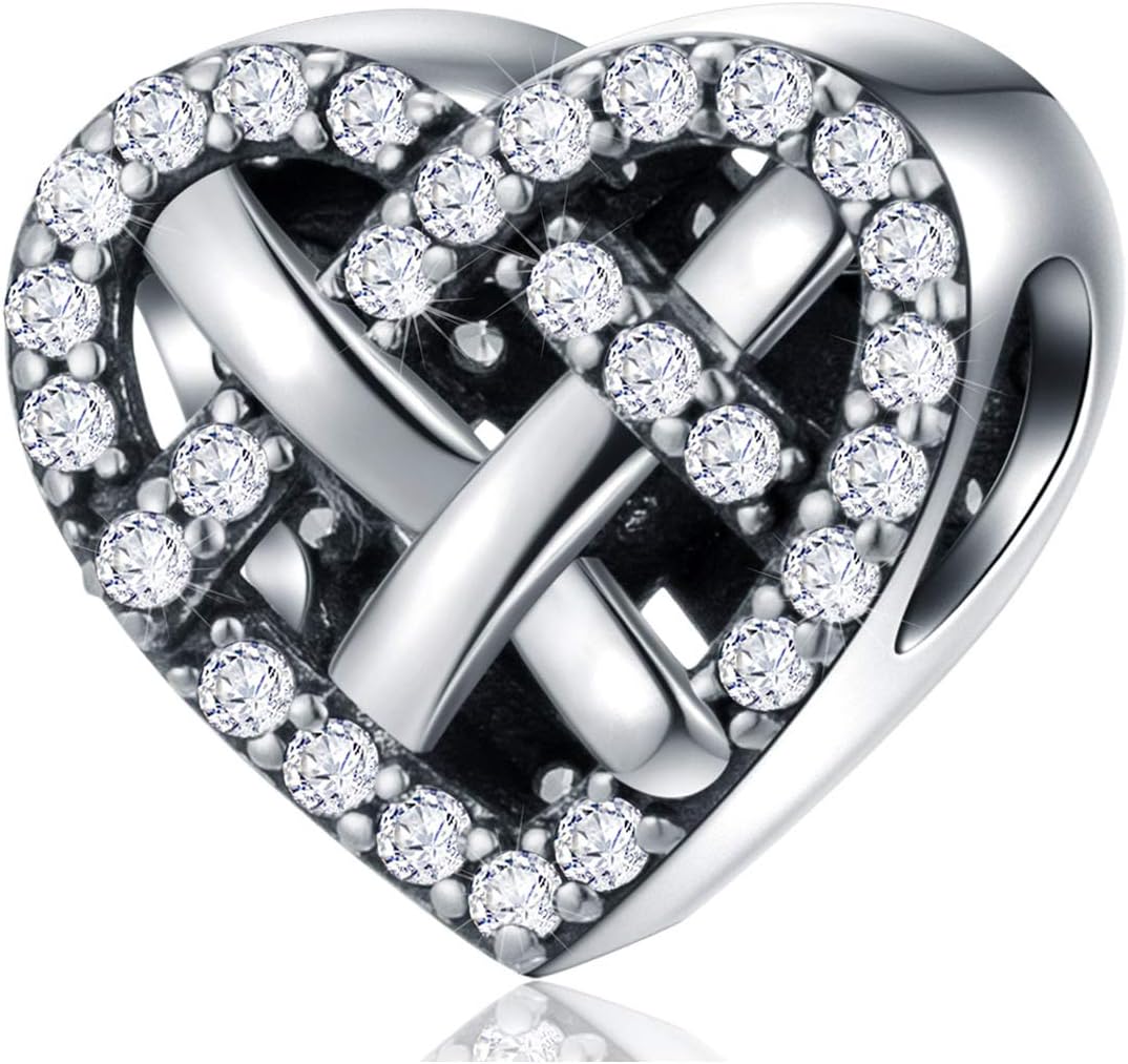 GEMDAZZ 925 Sterling Silver Valentines Day Charms Heart Charms, I Love You to The Moon and Back Pendant, Cupid Arrow and 4 Leaf Clover Beads fit European Bracelets, Gift for Lover/Wife/Girls