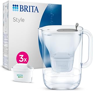 BRITA Jarra con filtro de agua Style Grafito (2,4 l) incl. 3x cartuchos MAXTRA PRO All-in-1 Diseño adaptable al frigorífico con luz LED inteligente tapa abatible que reduce cloro, cal e impurezas.