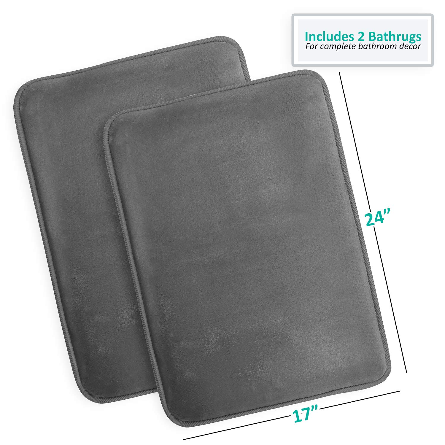 Clara Clark Juego de 2 alfombras de baño de espuma viscoelástica, afelpadas, acogedoras, ultrasuaves, antideslizantes, perfectas para tus alfombras para baño, lavables a máquina, de secado rápido