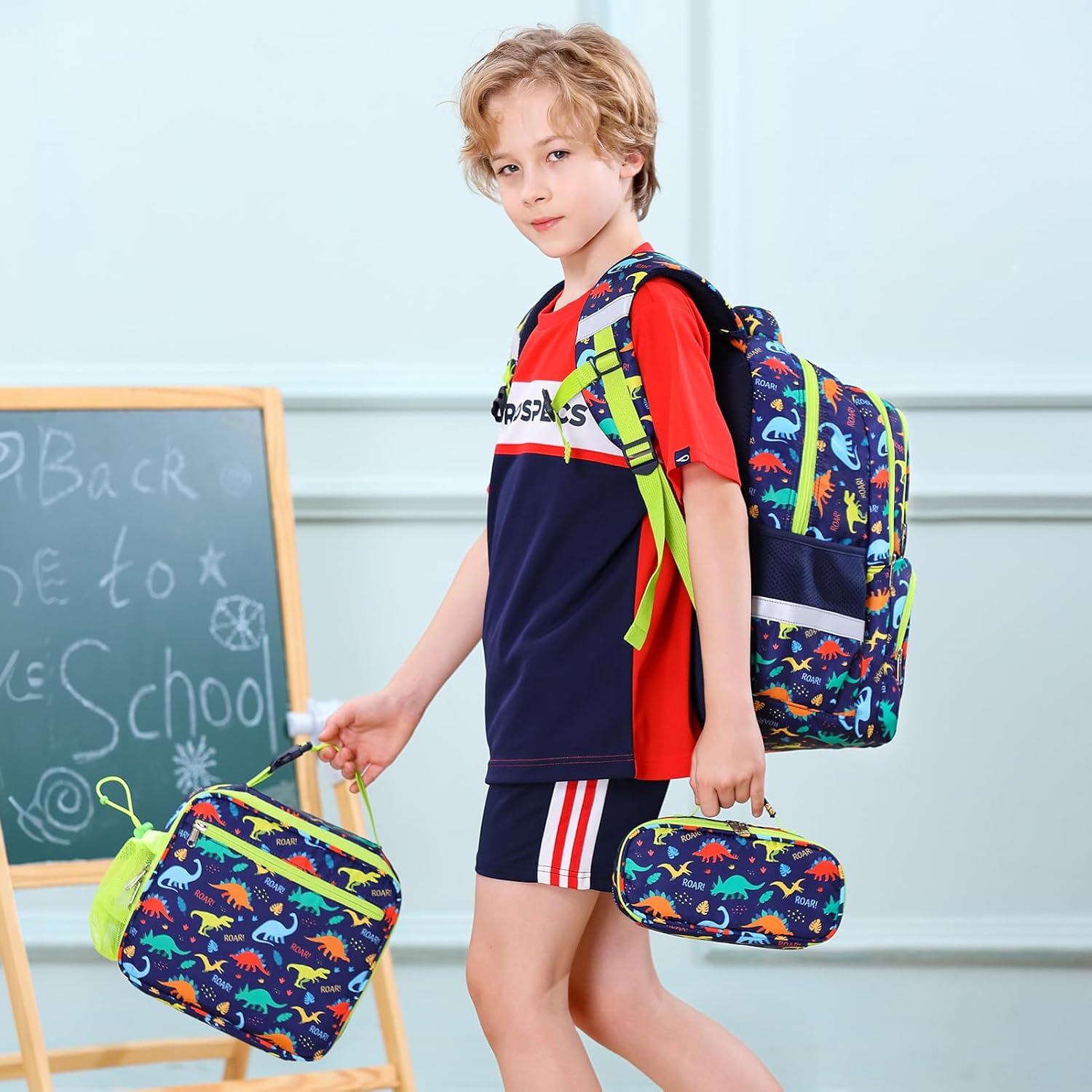 Fimibuke Kids Backpack Set for School Boys, 3-in-1 Waterproof Toddler School Bag Bookbag Set with Lunch Box & Pencil Case, Monster Truck Pattern, Ages 3-12 - Image 8