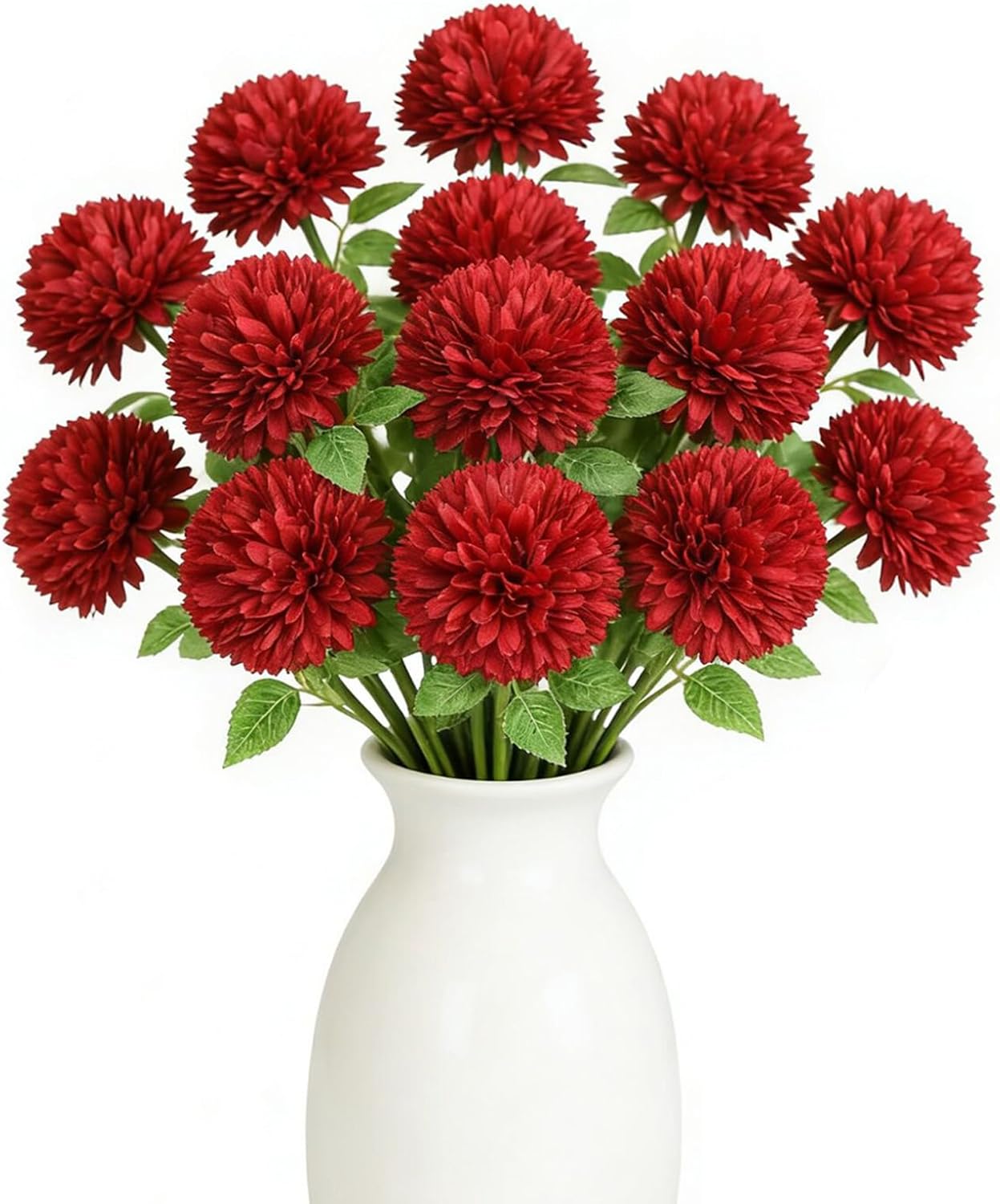 Floweroyal 12pcs Artificial Chrysanthemum Ball Flowers Silk Hydrangea Bridal Wedding Bouquet for Home Garden Party Office Coffee House Decoration (Cream White)