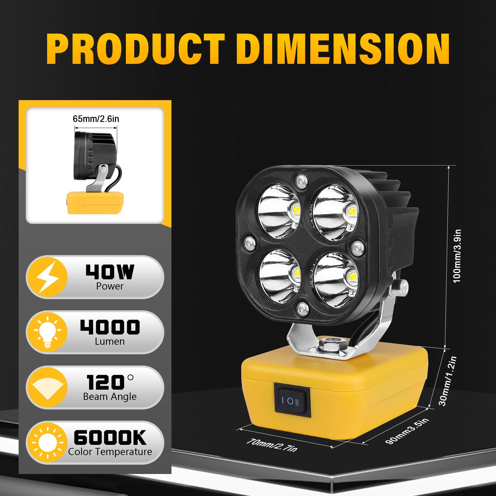 40W 4000LM LED lampa robocza do akumulatora Dewalt 18/20V