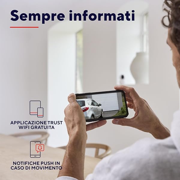 Trust SMARTCAM-2800 Telecamera Wifi Interno 360° con Visione Notturna, Sirena e Microfono Integrati, Rilevamento Umano, Videocamera Sorveglianza con App, Casa Intelligente, Bianco - 4