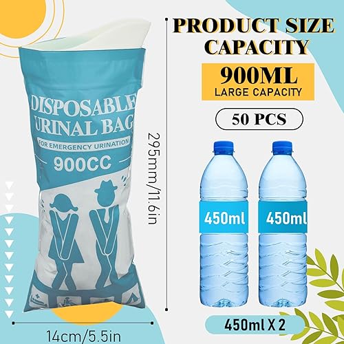 Miniatura 9 de Nuogo 50 bolsas desechables para orinario portátiles, bolsas de orina para acampar, unisex, para mujer, para viajes, campamento, senderismo, para