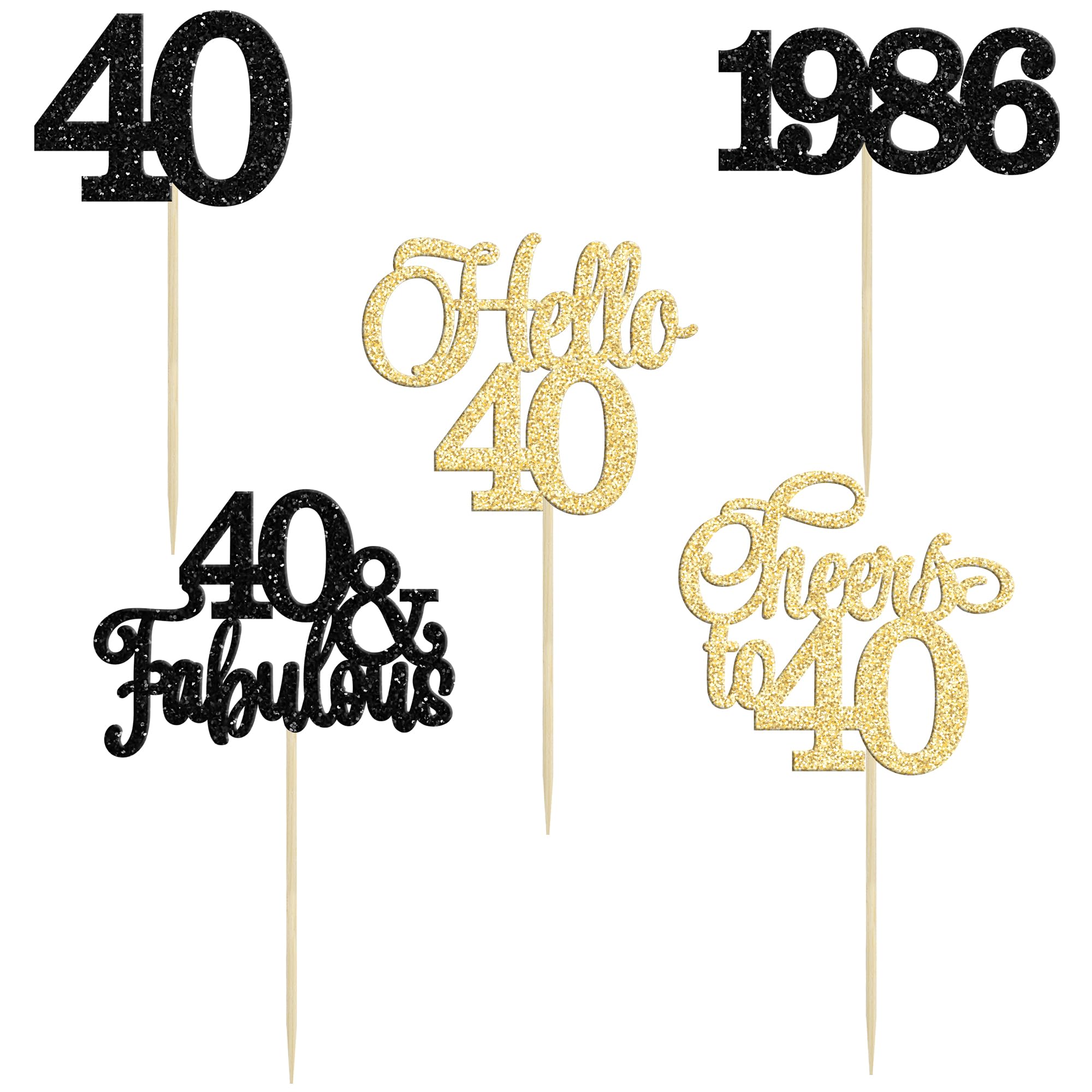 Gyufise 30Pcs 40th Birthday Cupcake Toppers 40 Fabulous Cupcake Picks Cheers to 40 1986 Cake Decorations for Happy 40th Birthday Wedding Anniversary Party Decoration Supplies Gold Black - Image 3