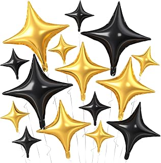 Black Gold Star Balloons 15Pcs Gold Black Star Foil Balloon 26/18/10 Inch