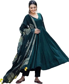 GoSriKi Women's Rayon Blend Solid Anarkali Kurta with Pant & Dupatta Price In India