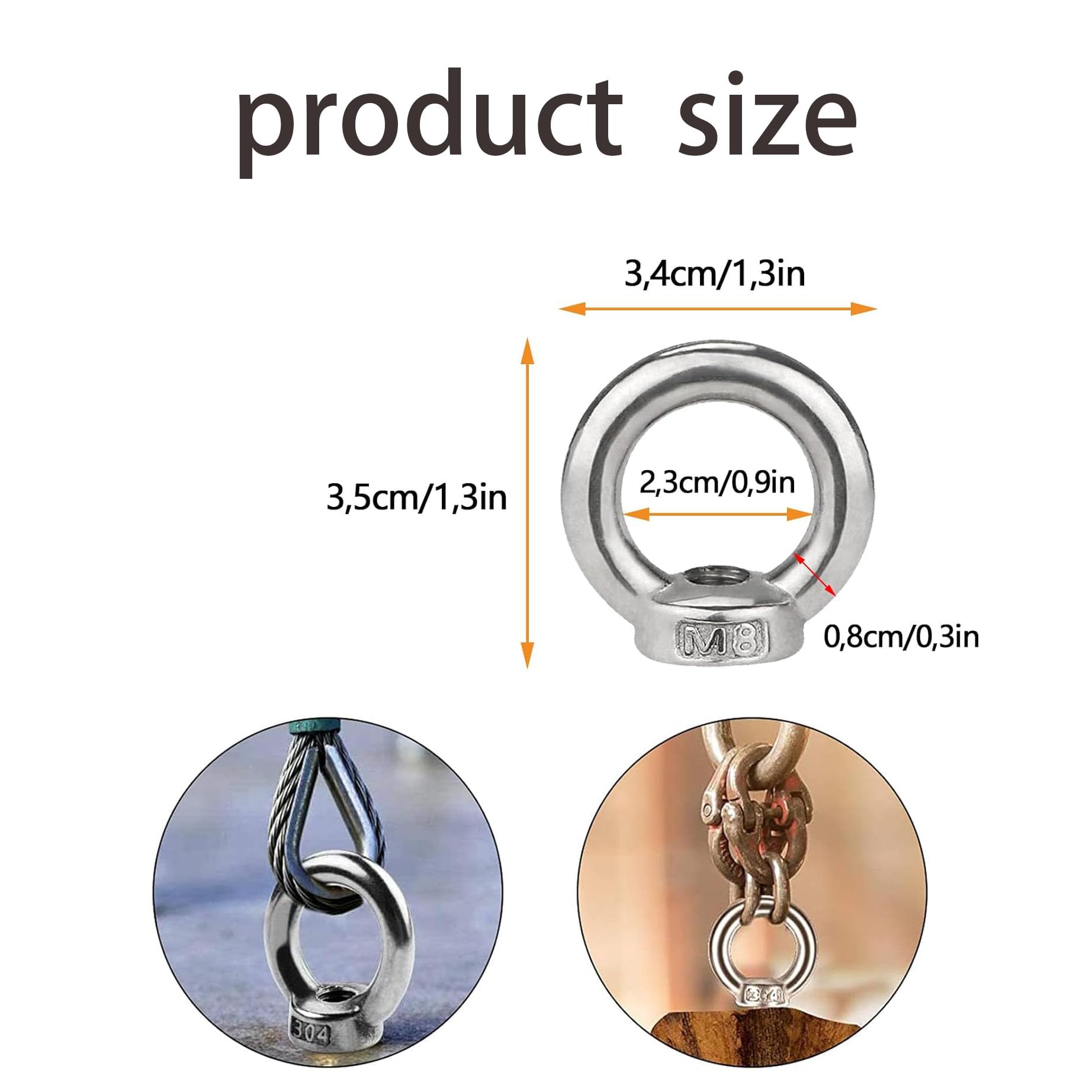 Tuercas anulares Tuercas anulares de acero inoxidable Tuercas anulares de acero inoxidable para montaje en cuerda Accesorios de elevación Pulido de superficies Plata 10 unidades (M8)