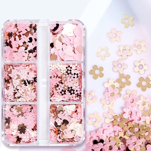 Miniatura 5 de Calcomanías de arte de uñas para el día de San Valentín calcomanías de corazón rosa y dorado con purpurina lentejuelas brillantes flores y conejos