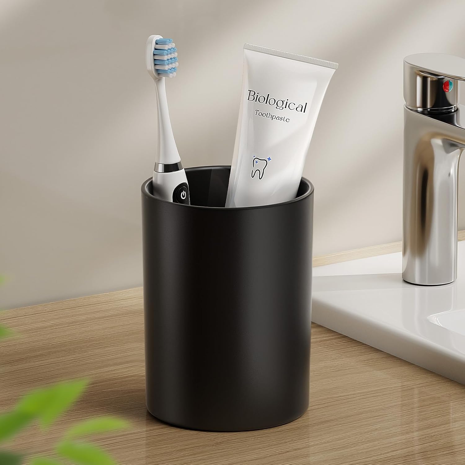 Toothbrush Cup 13.75oz 390ml with Non-Slip Pad, Easy to Clean Bathroom Cup 2Pcs, Reusable Plastic Bathroom Tumbler, White