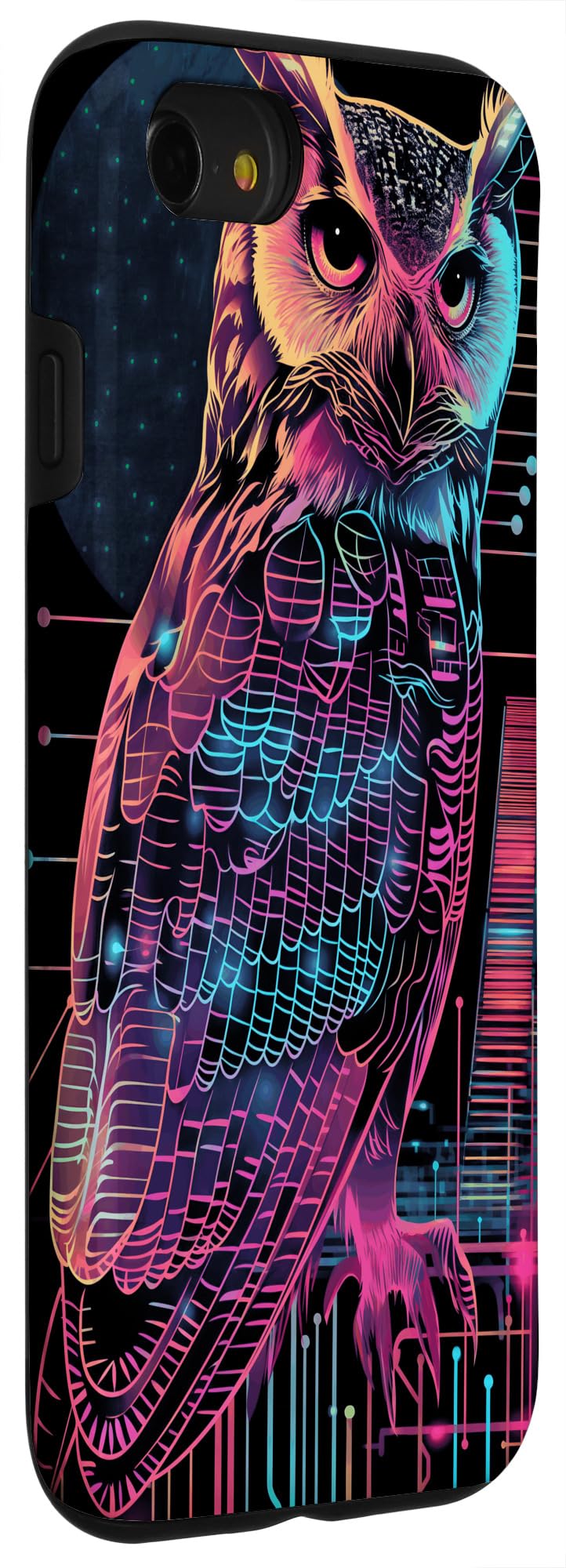 iPhone SE (2020) / 7 / 8 The Cybernetic Owl: A Pink Cyberpunk Owl in a city Design Case - Image 3