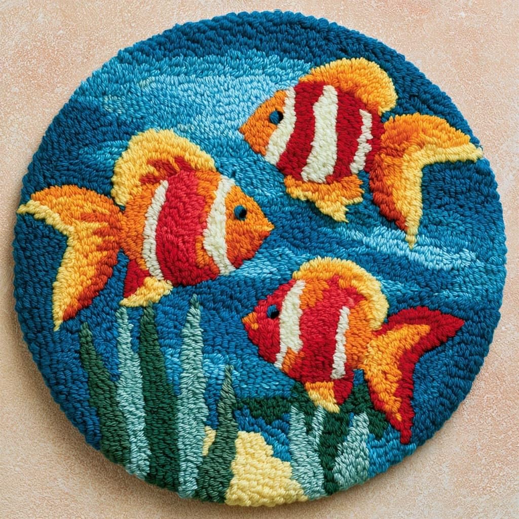 AMBATTERY Round Shape Latch Hook Kits Rug,Animal Fish