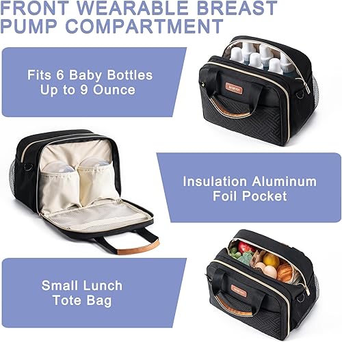 Miniatura 3 de Bolsa enfriadora de leche materna con bolsa de hielo para 6 biberones de hasta 9 onzas, compatible con extractores de leche portátiles y accesorios,