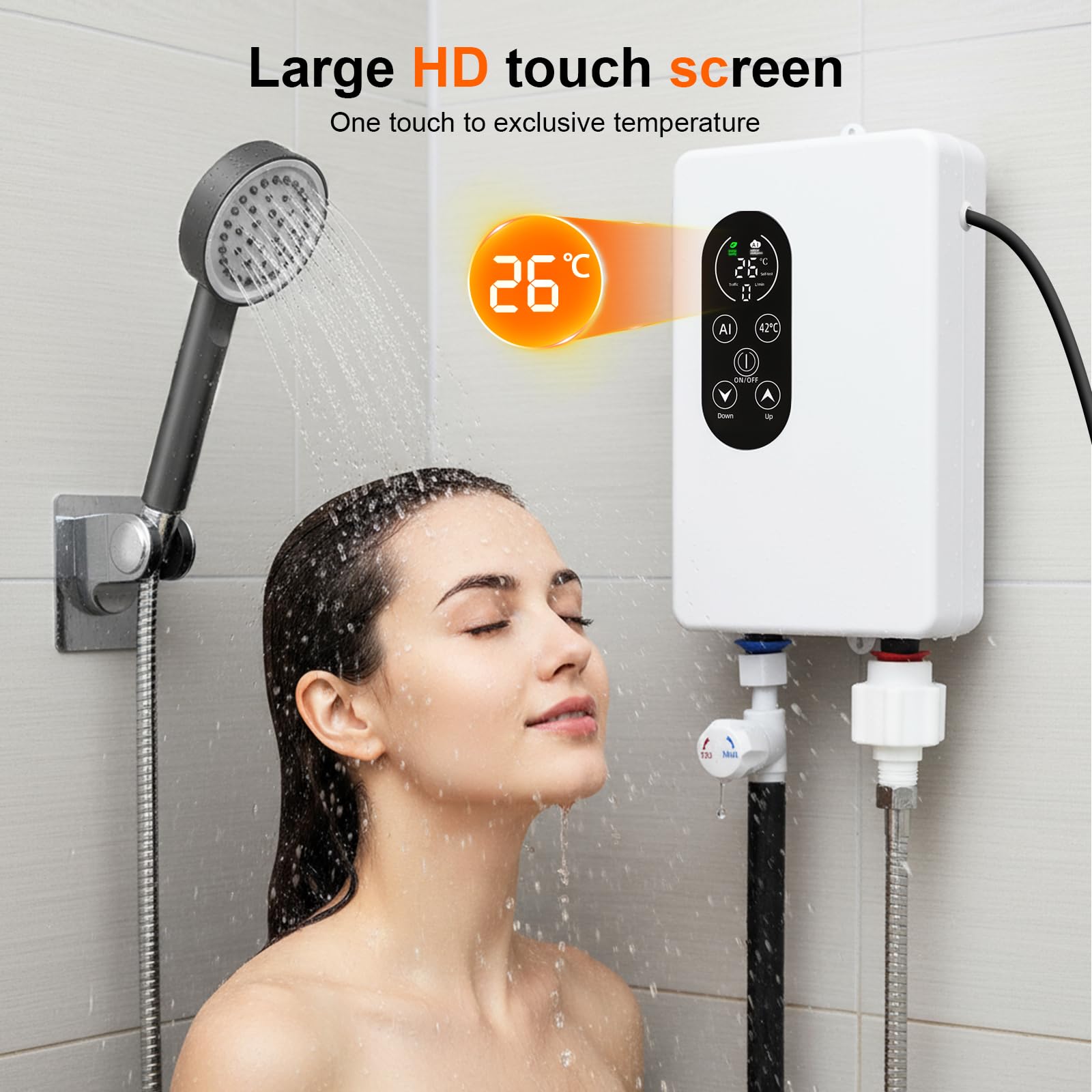 Calentador de agua eléctrico de paso, 5500 W, 220 V, indicador de temperatura, unidad integrada, control inteligente, mini calentador de agua, adecuado para duchas y baños