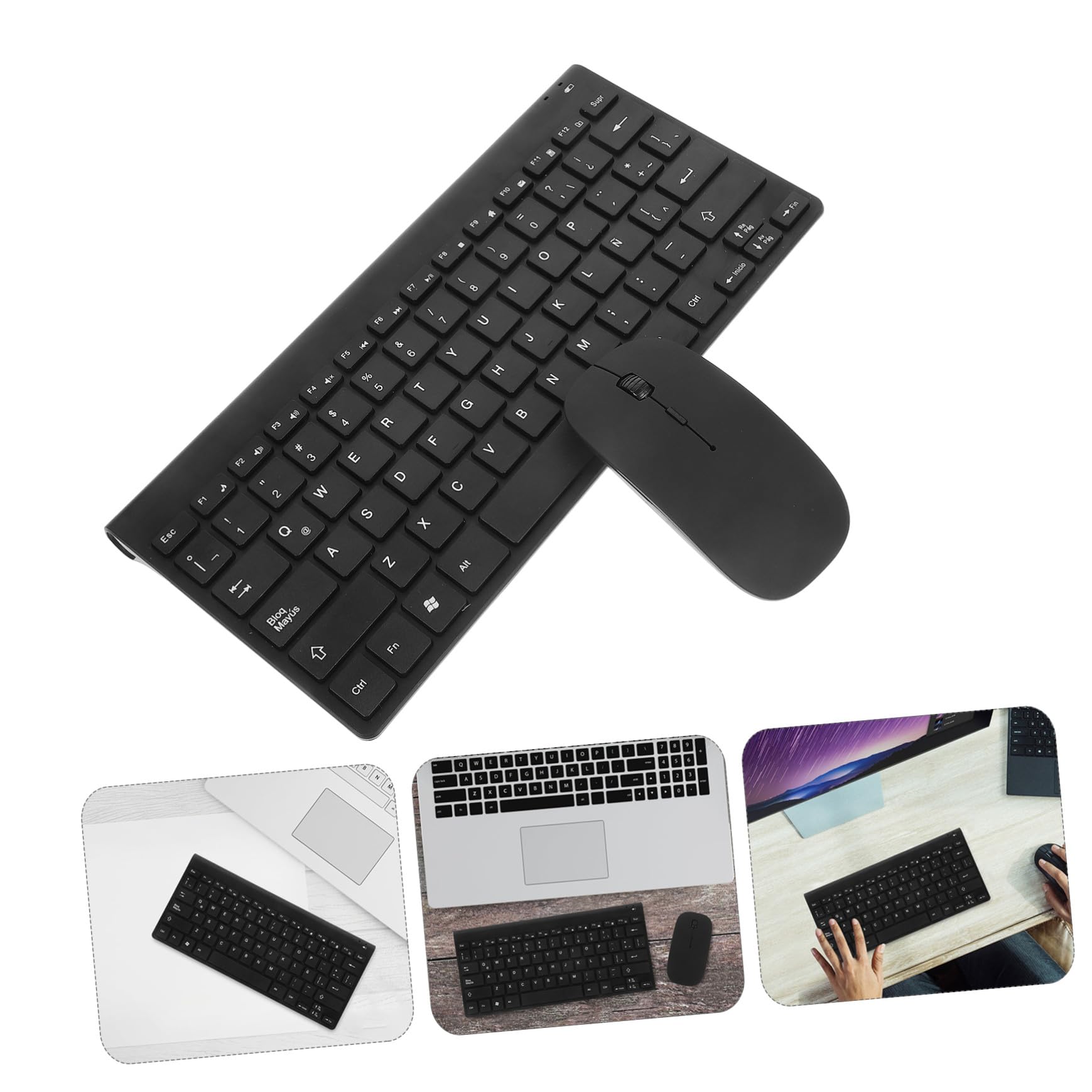 Tastiera Wireless per Computer Layout Spagnolo Latino, Nera