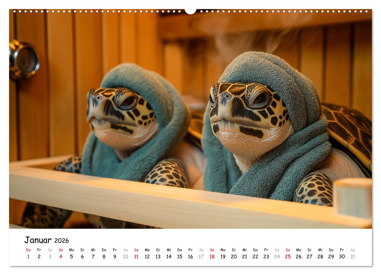 CHILL MAL - Entspannte Schildkröten beim Faulenzen (Wandkalender 2026 DIN A2 quer), CALVENDO Monatskalender: Entspanne mit coolen Schildkröten durch ... von Ruhe und Entschleunigung (CALVENDO Spass)