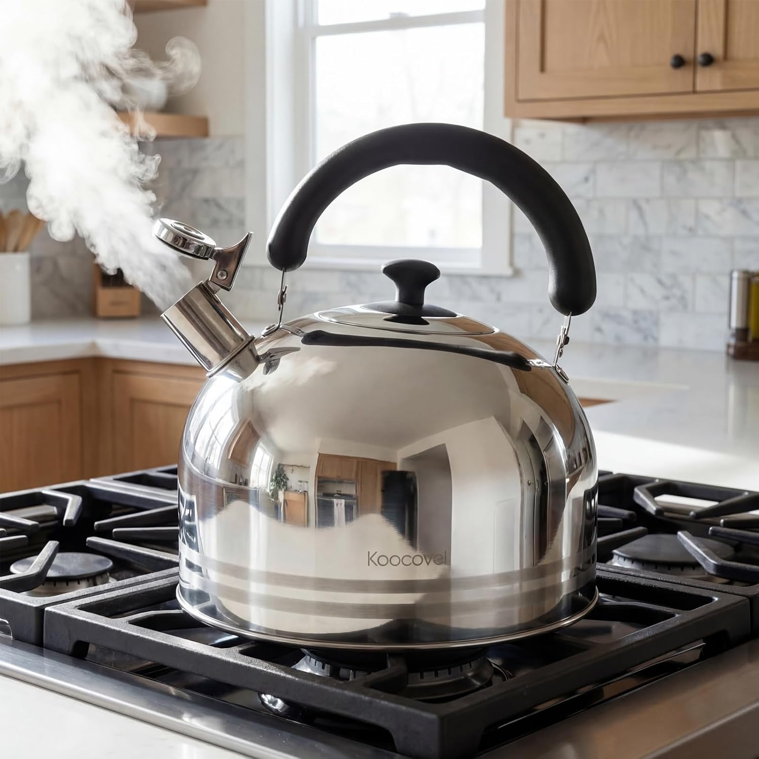 Stovetop Whistling Tea Kettle, 6L/6.3QT, Stainless Steel Tea Pot for Stove, Fast Boiling Water Kettle for Kitchen & Camping (6.3 Quarts)