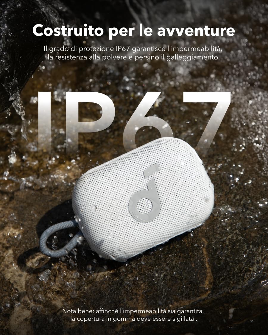 Soundcore Select 4 Go cassa bluetooth ultra portatile, cassa doccia, suono potente da 5W,fino a 20 ore di riproduzione, IP67, mini cassa bluetooth, galleggiante, ideale per escursioni