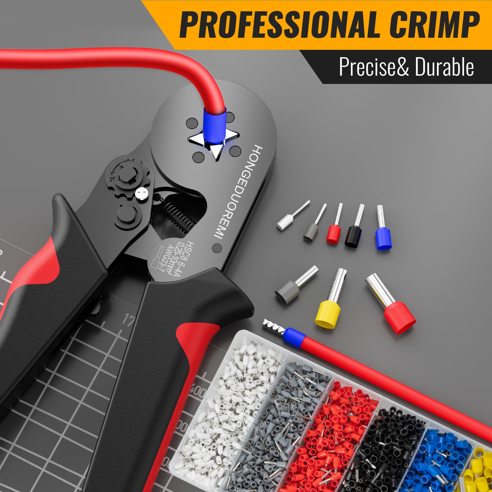 Kit de herramientas de crimpado de virola de alambre, 1800 unidades, alicates de crimpado autoajustables para 0,25-10 mm² AWG 23-7, kit de casquillos de alambre, terminales de pin,