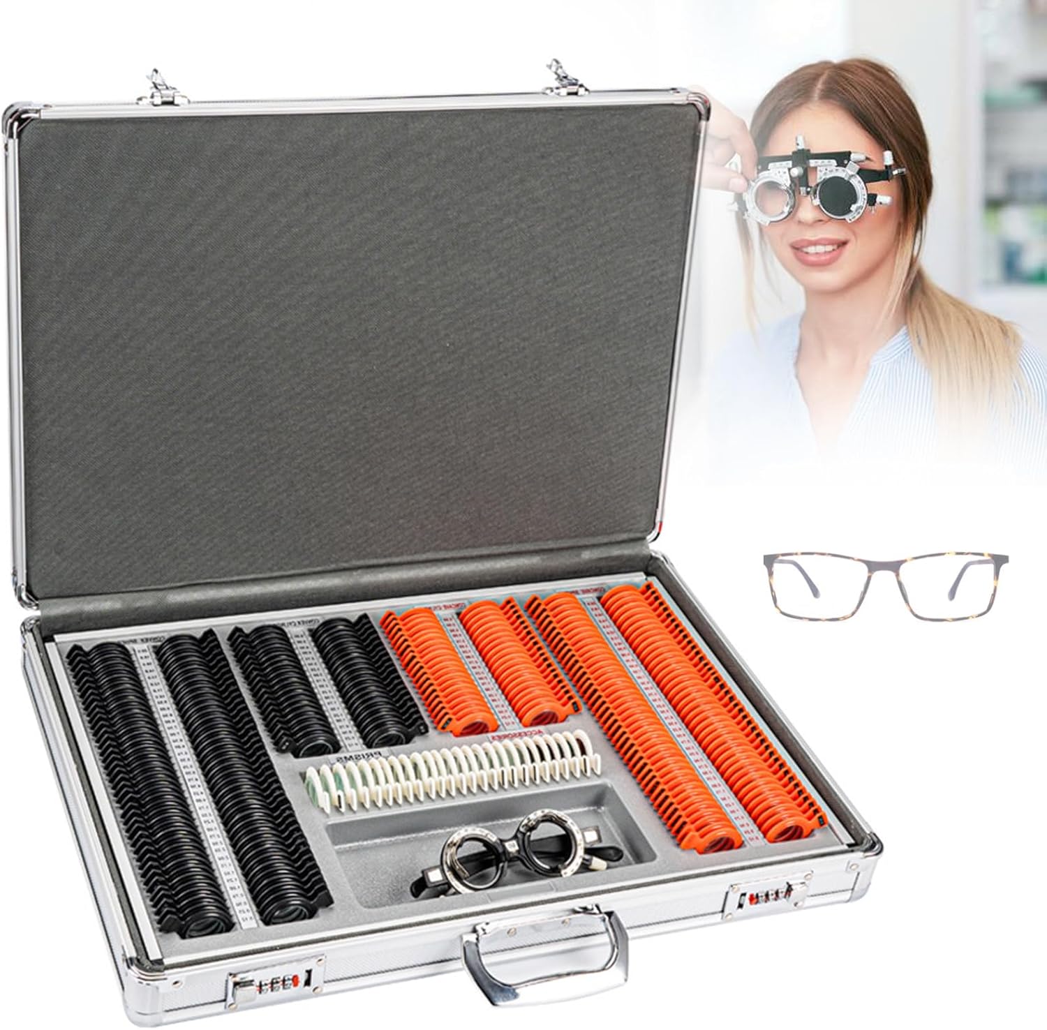 Optometry Kit,Optometry Kit Case 266 Pcs Plastic Rim Eye Test Glasses Set - Essential Eye Protection Accessories for Eye Hospitals - Includes Aluminum Case By Optical Trial Lens Set