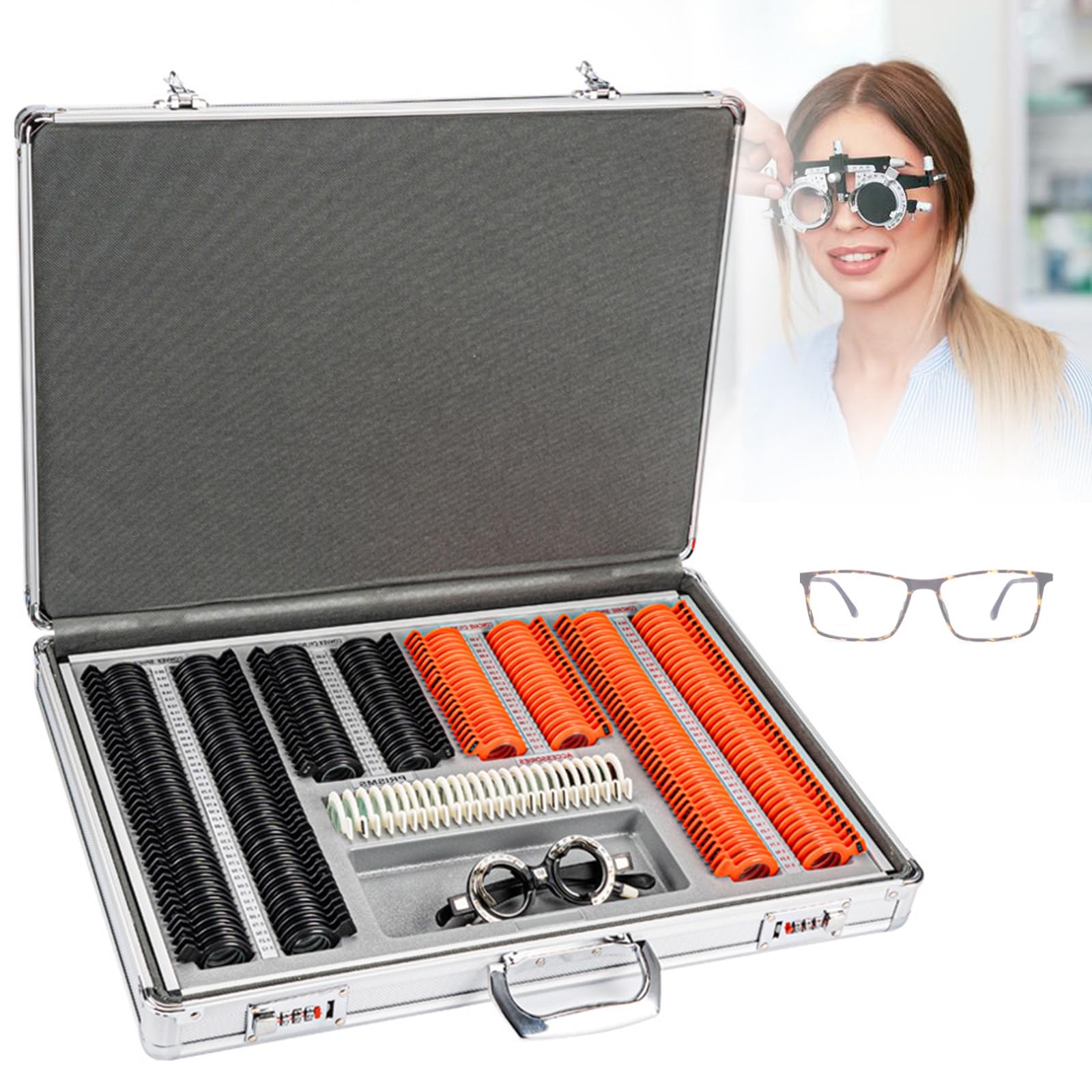 Kit optometria 266 pezzi occhiali da test oculari in plastica – Accessori essenziali per la protezione degli occhi per ospedali oculistici – Include custodia in alluminio e set di lenti ottiche