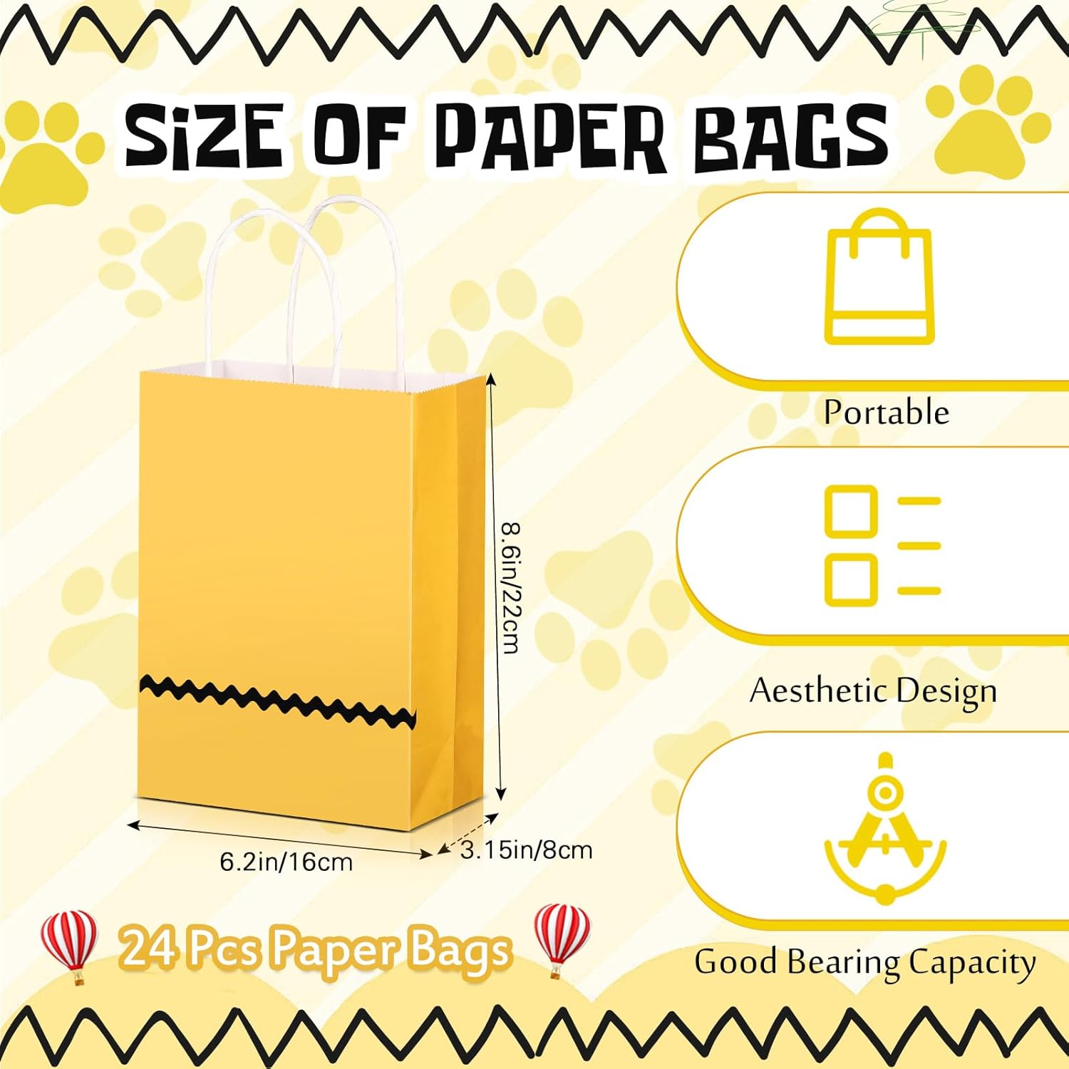 Maitys 24pcs Cute Dog Red House Gift Bags with Handles Yellow Goodie Bags for Party Favor Birthdays Wedding Easter Party Supplies for Treat Candy 8.27 x 5.91 x 3.15inch - Image 2