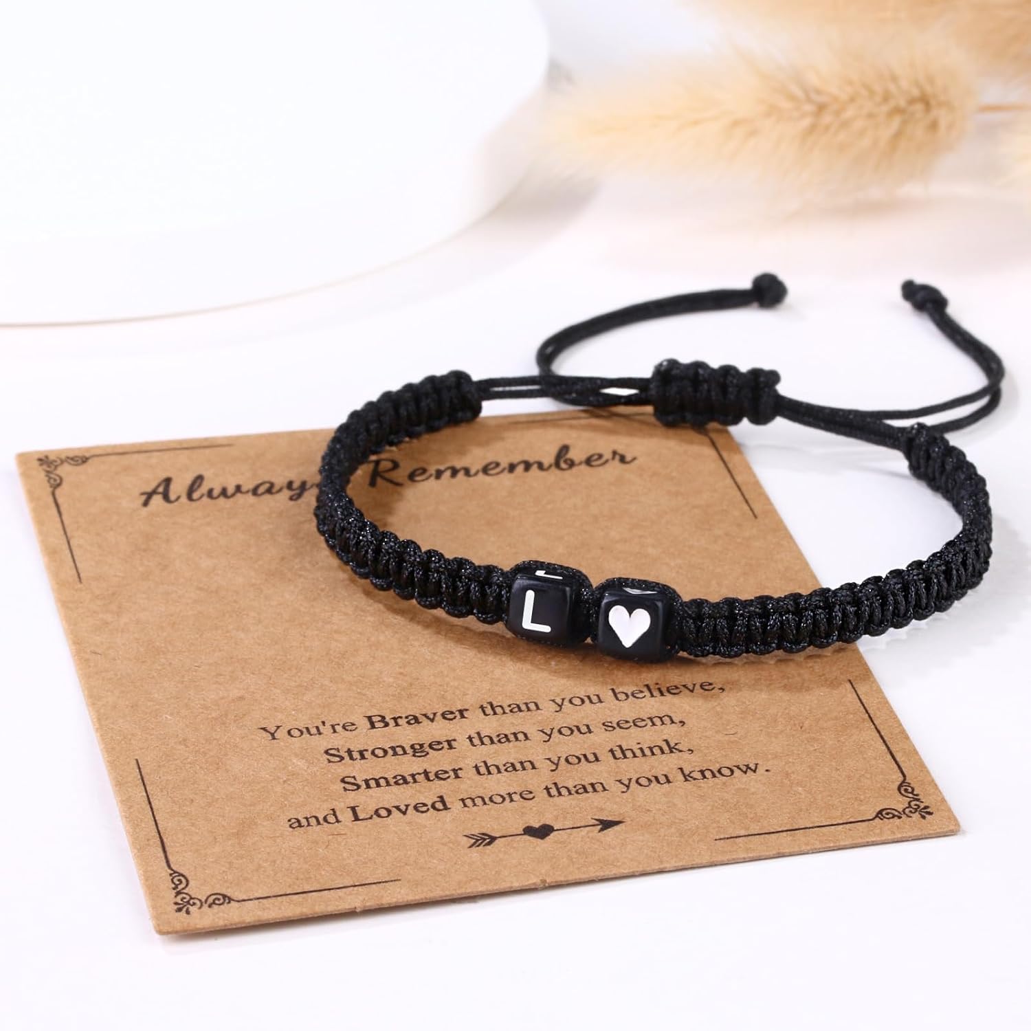 Initial Letter Bracelets for Men Women Teens Braided Black Rope Meaningful Gift Ideas Son Daughter Brother Boyfriend Girlfriend - Image 3