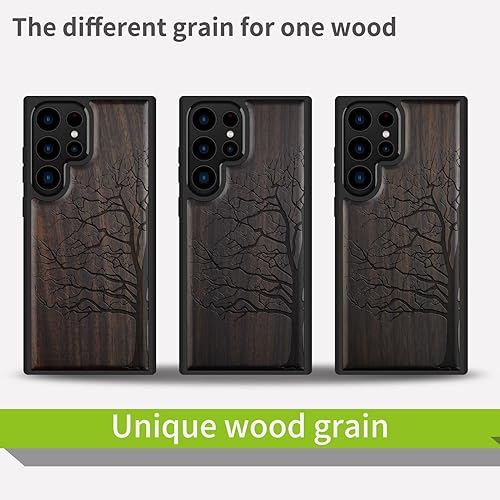 Miniatura 7 de Carveit Funda de madera para Galaxy S22 Ultra madera natural y TPU suave a prueba de golpes, diseño de madera único y elegante, compatible con