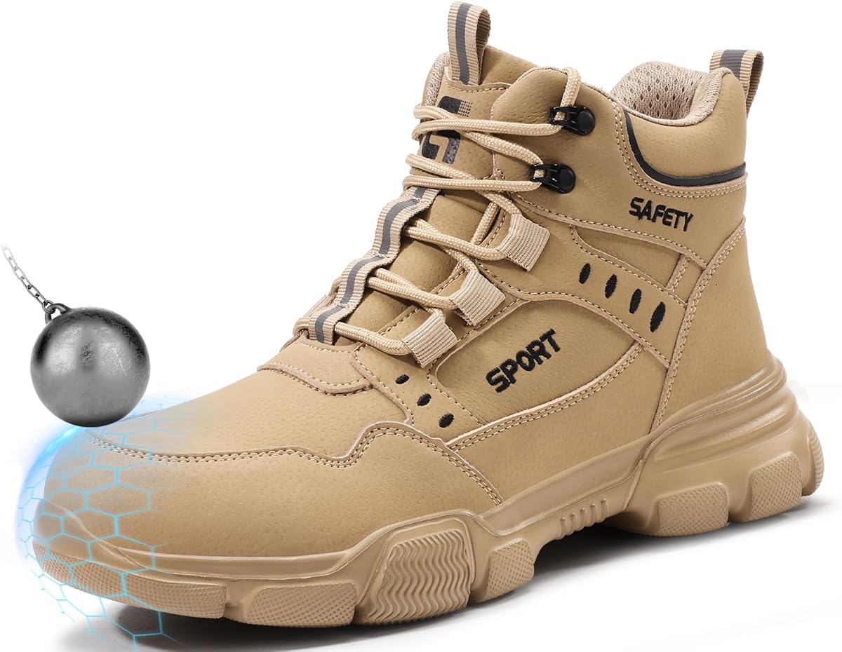 GUSYEX Botas con punta de acero para hombres Botas de seguridad ligeras para uso general en el trabajo | Resistente a Perforaciones, Hasta Medio Tobillo, Zapatos de Trabajo Cómodos, Transpirables, Construcción, Fábrica, Taller, Mantenimiento, Almacén