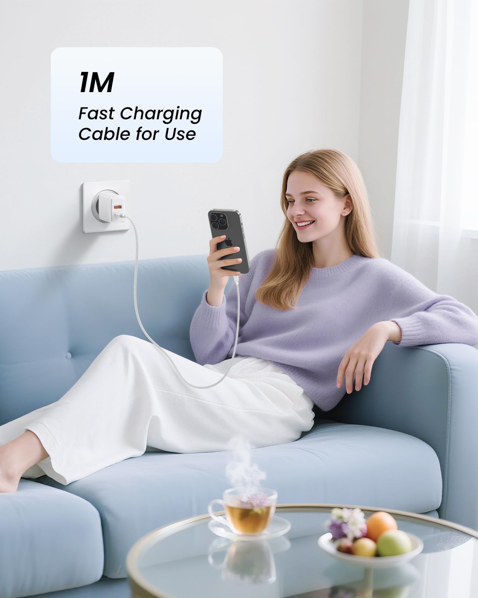 RAVIAD Cavo USB C a Lightning 1M [Certificato MFi] Cavo iPhone USB Tipo C in Nylon Carica Rapida Caricatore per iPhone 14/13/13 Pro Max/12 Mini/11 Pro/11 Pro Max/11/SE 2020/XR/XS/X/8/8 Plus - Bianco