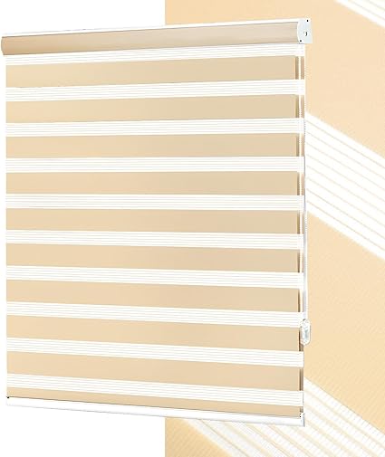 No Tools No Drill Zebra Blinds for Windows Cordless,Customizable Zebra Roller Shades, Dual Layer Blackout-Filtered Privacy Light Control Window Blinds Home Office, Easy to Install