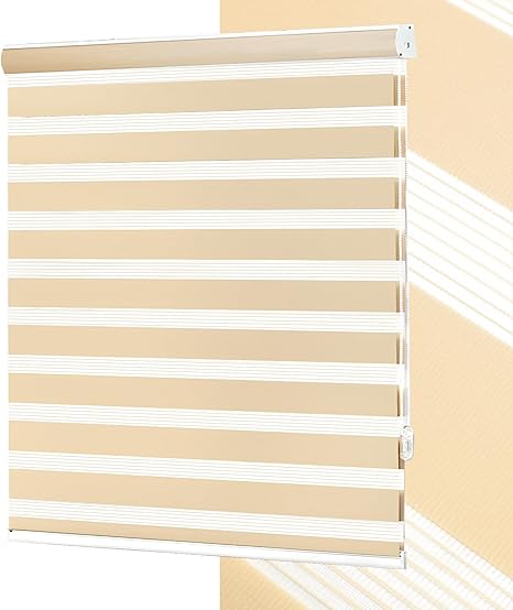 No Tools No Drill Zebra Blinds for Windows Cordless,Customizable Zebra Roller Shades, Dual Layer Blackout-Filtered Privacy Light Control Window Blinds Home Office, Easy to Install