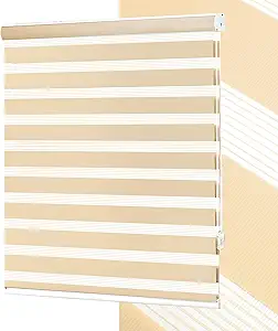 No Tools No Drill Zebra Blinds for Windows Cordless,Customizable Zebra Roller Shades, Dual Layer Blackout-Filtered Privacy Light Control Window Blinds Home Office, Easy to Install