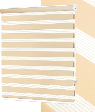 No Tools No Drill Zebra Blinds for Windows Cordless,Customizable Zebra Roller Shades, Dual Layer Blackout-Filtered Privacy Light Control Window Blinds Home Office, Easy to Install