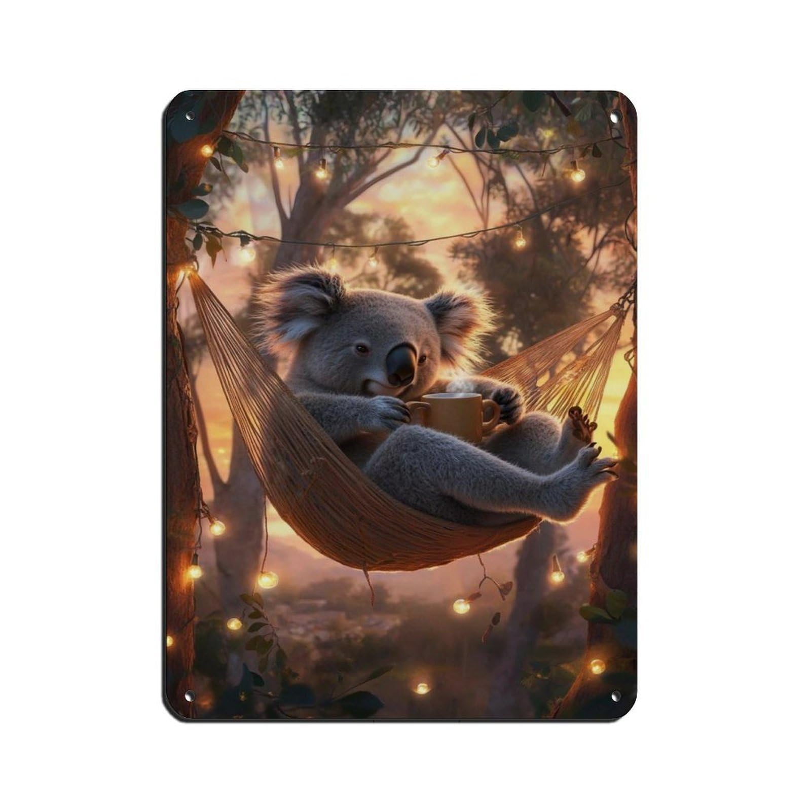 Adorable Koala in Hammock Tin Sign Vintage Metal Pub Club Cafe Bar Home Wall Art Decoration Poster Retro 12x16inch(30x40cm)
