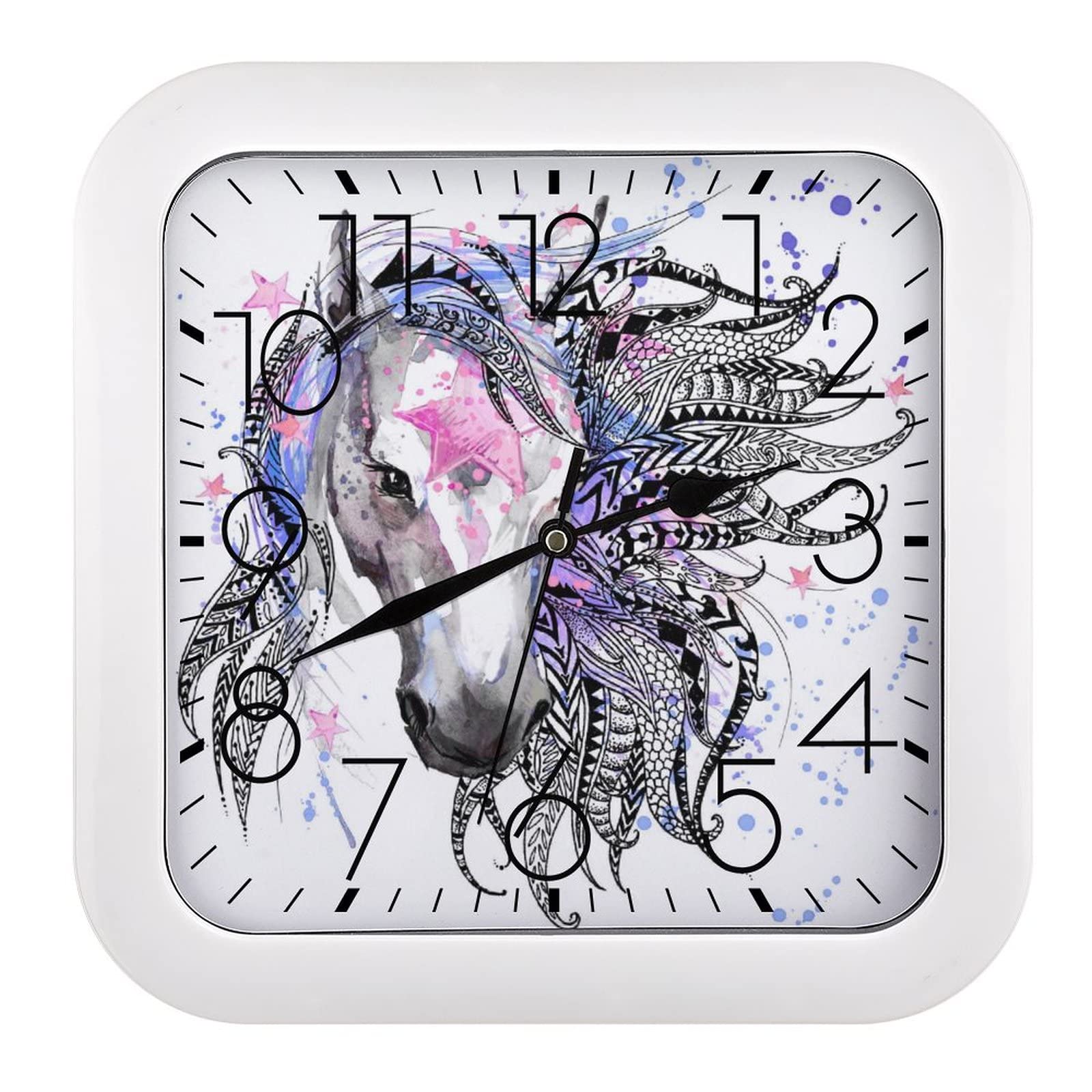 Pendule Murale Silencieuse Cheval Blanc Horloge Moderne Bureau
