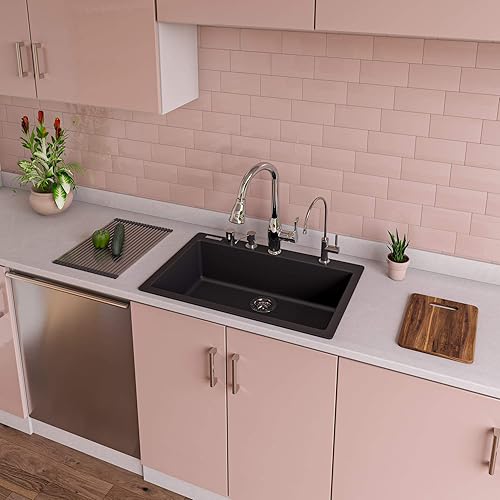 Miniatura 3 de ALFI brand AB3020DI-BLA - Fregadero de cocina compuesto de granito de un solo cuenco, 30 pulgadas, color negro
