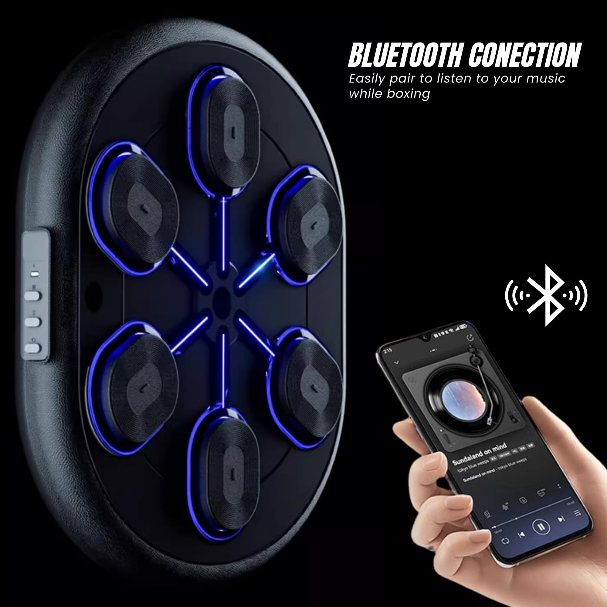 MAGIC SELECT Máquina de Boxeo Musical, Equipo De Entrenamiento De Boxeo para Pared de Poliuretano, Almohadilla De Boxeo con LED, Bluetooth, Luces al Ritmo de la Música.