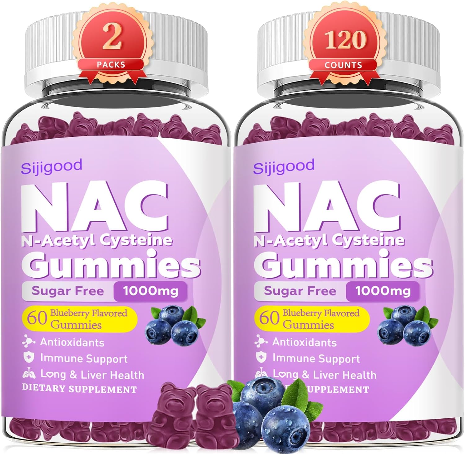 NAC Gummies for Kids & Adults - NAC Supplement N Acetyl Cysteine Dietary Gummies Support Respiratory & Liver Health, Antioxidants & Immune System, Blueberry Flavor 120 Count