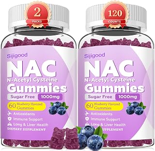 1000mg NAC Gummies for Kids & Adults - NAC Supplement N Acetyl Cysteine Dietary Gummies Support Respiratory & Liver Health, Antioxidants & Immune System, Blueberry Flavor 120 Count