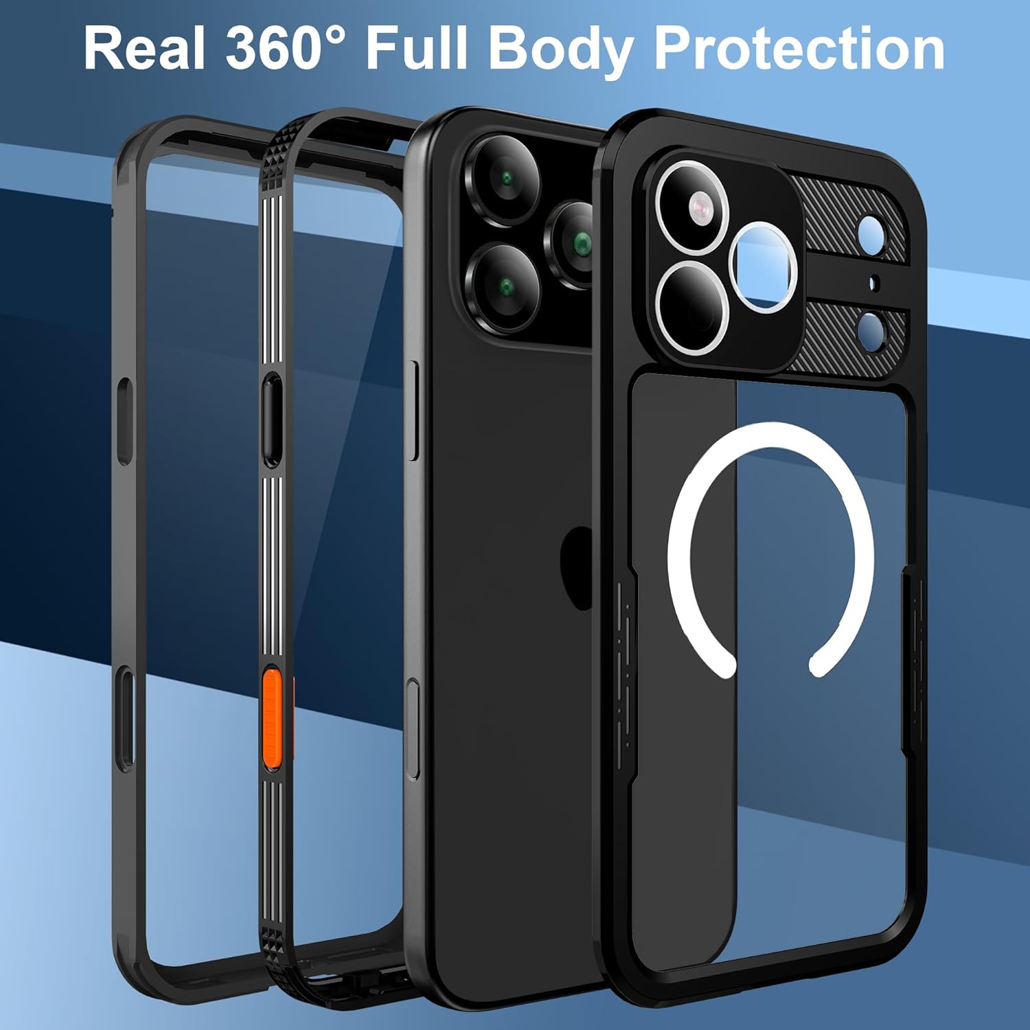 Ezanmull for iPhone 17 Pro Max Waterproof Case, with Built-in Screen Protector Rugged Dustproof Shockproof Full Body Underwater Protective Phone Cover (M Black, for iPone 17 Pro Max)