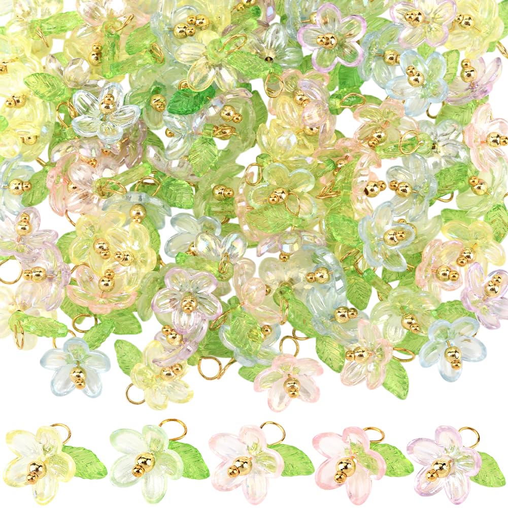 Breloques fleur acrylique cristal légères pour éliminer le poids des colliers