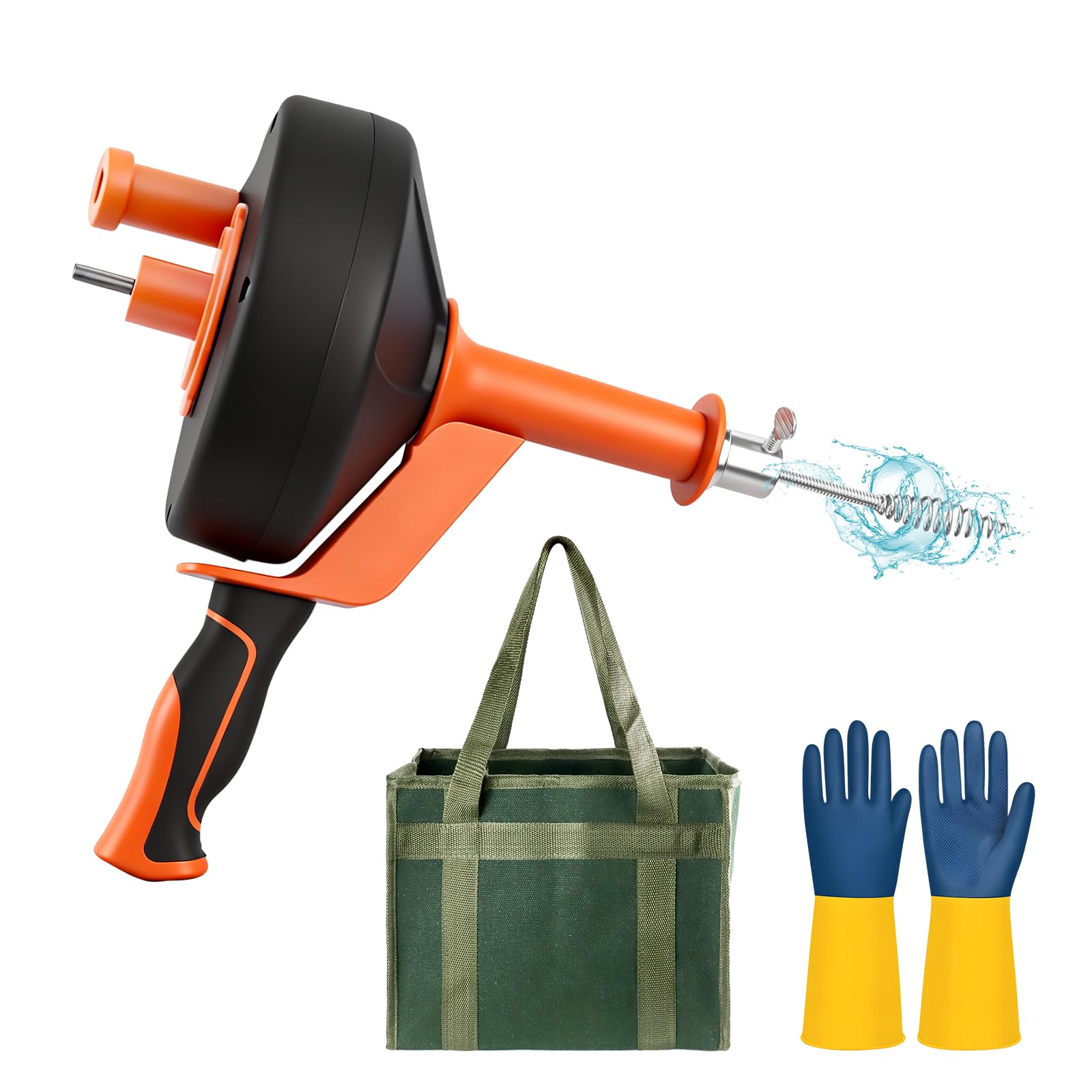 Furet Déboucheur Canalisation, 13 Mètres Furet Déboucheur Stable Furet Plomberie avec Gants, Sac de Rangement, Spirale de Nettoyage de Tuyaux pour Cuisine, Salle de Bain, Égouttement et Évier