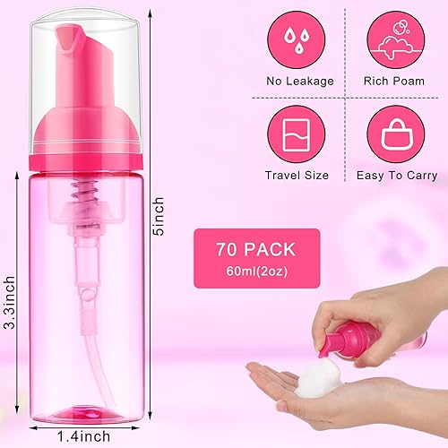 Miniatura 2 de 70 dispensadores de jabón de espuma de plástico de 2 onzas, botellas de champú recargables para pestañas con bomba, dispensador de botellas de